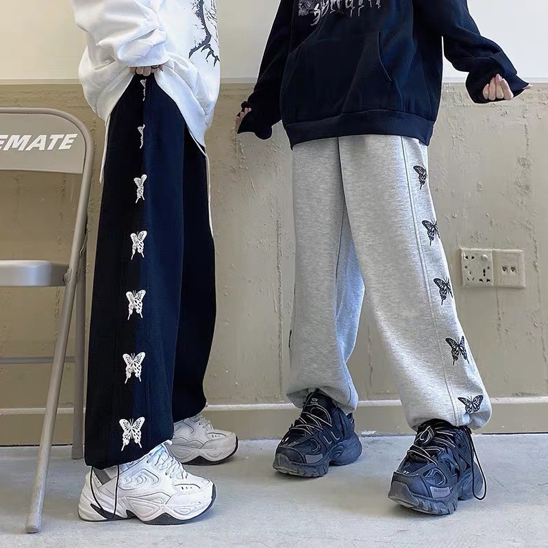 Quần jogger bo gấu chân cua ống rộng nam nữ unisex <70kg - Quần thể thao chạy viền bướm