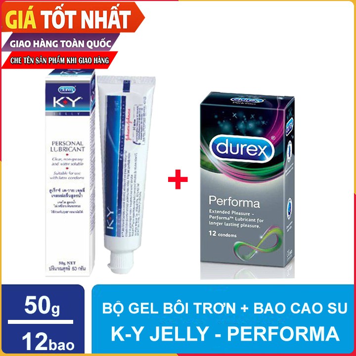 [Combo] ️🎉 Bao cao su Durex Performa Chống Xuất Tinh Sớm (Hộp 12 Bao) ️🎉 Gel Bôi Trơn  Durex KY Jelly 50g