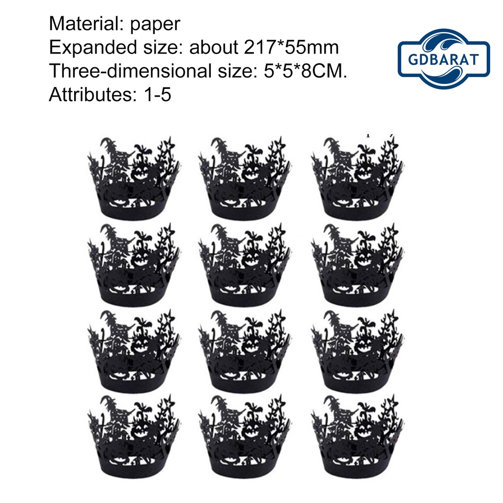 Set 12 Giấy Gói Bánh Cupcake Màu Đen Dùng Để Trang Trí Halloween