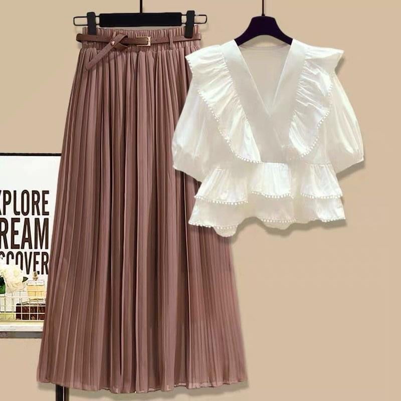 Chân váy xếp ly dáng dài cạp chun, chất liệu chiffon cao cấp