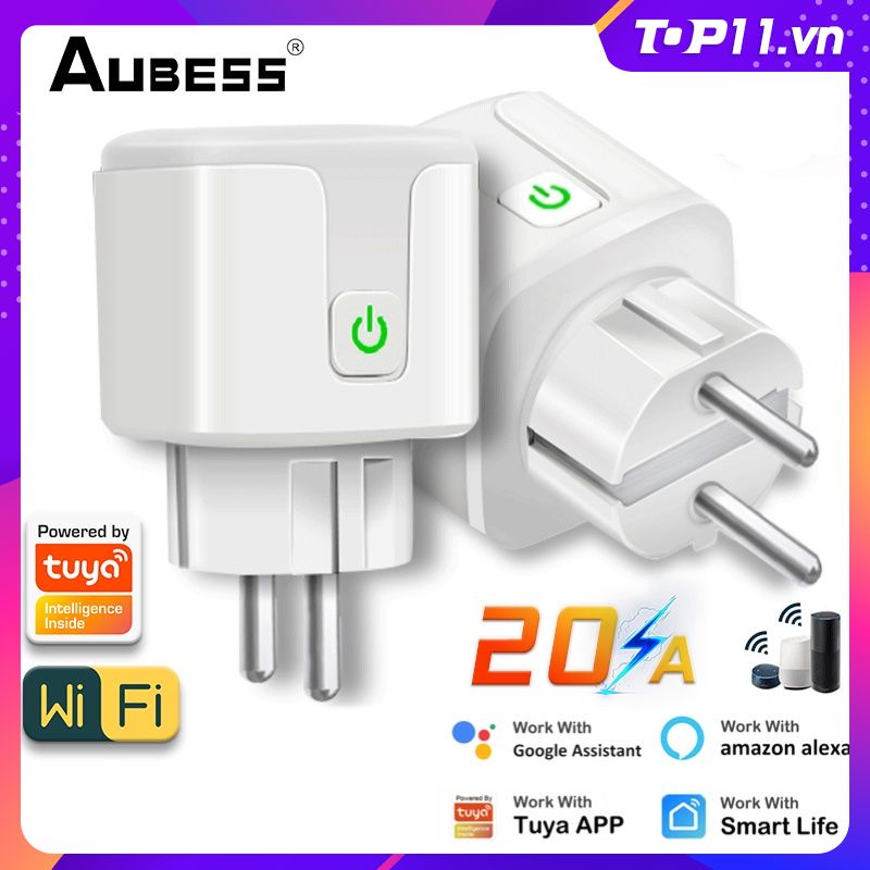 Aubess Tuya 16A/20A Thông Minh Ổ Cắm Điện EU Cắm WIFI Không Dây Hẹn Giờ Alexa và Google Trợ Lý