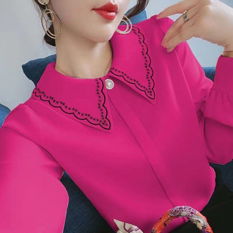 Áo sơ mi voan tay dài thêu họa tiết thời trang dành cho nữ