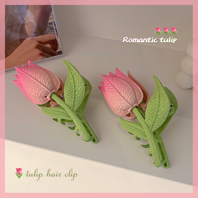 Kẹp Tóc Hình Hoa Tulip Màu Hồng Ngọt Ngào Cho Nữ
