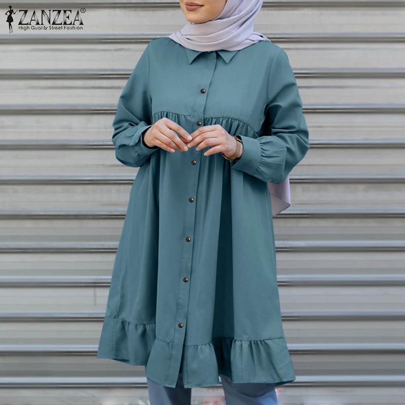Áo Zanzea tay dài viền bèo nhún thanh lịch cho nữ Hồi giáo