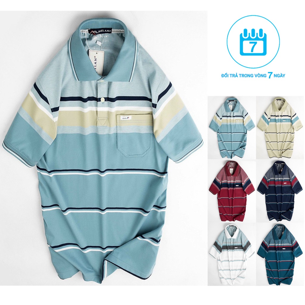 Áo thun nam có cổ trung niên vải cotton xịn loại áo thun cho người lớn tuổi có túi- ÁO THUN BIG SIZE 90KG