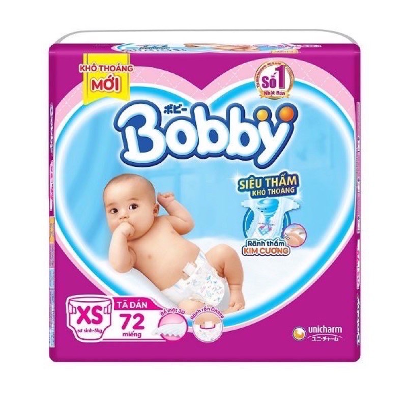 Tã/bỉm quần/dán Bobby Size XS 42/72 miếng (Dưới 5Kg)