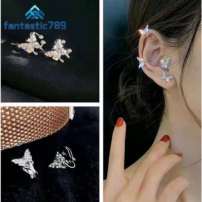 Khuyên kẹp vành tai hình bướm đính đá giả thời trang sang trọng cho nữ