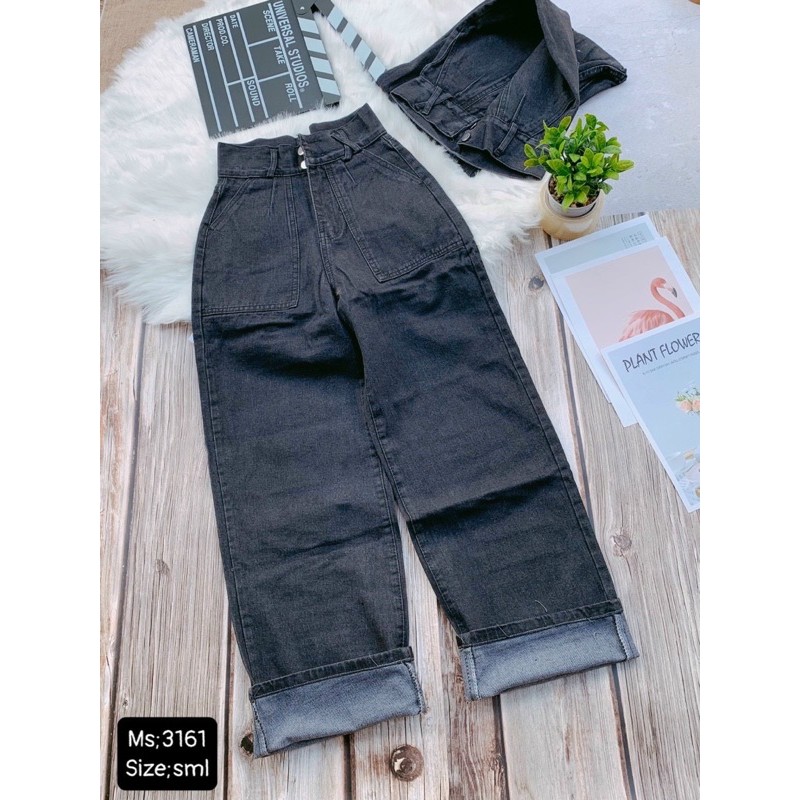 🌀Quần Baggy Jeans 2 Nút Lưng Cao Ống Suông