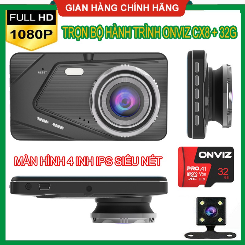 [CHÍNH HÃNG]Camera hành trình ô tô ONVIZ CX8 Full HD 1080 siêu nét-màn chuẩn 4 inh, 2 mắt ghi hình trước+sau