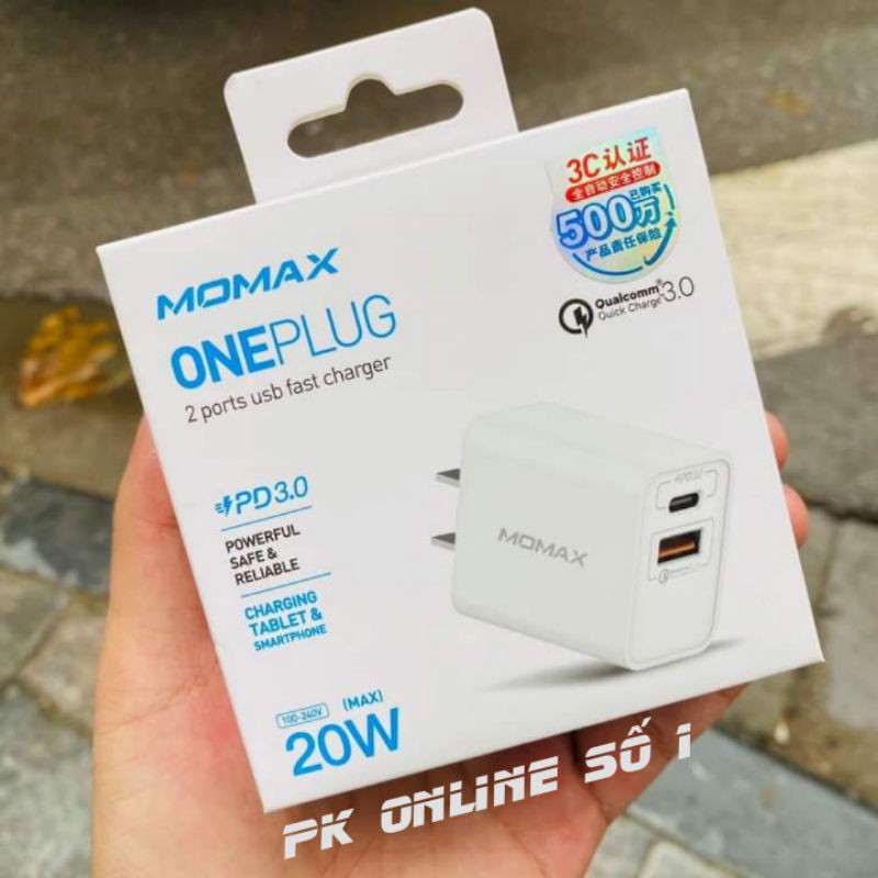 Củ sạc nhanh MOMAX USB Type-C PD + QC 3.0 20W Sạc Nhanh Cho Iphone12
