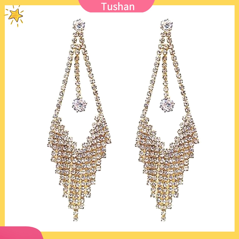 Bông tai tua rua dáng dài đính đá sang trọng