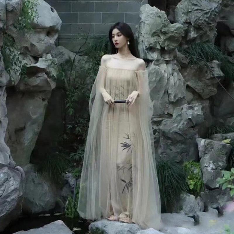 Đầm Lưới Tre Trễ Vai Dáng Ôm Phong Cách retro Thanh Lịch Thời Trang Mùa Hè Hàng Mới Dành Cho Bạn Nữ