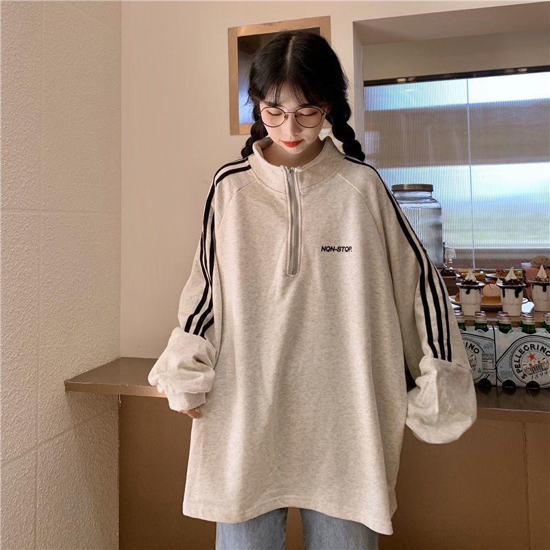 Áo polo tàn khóa chất nỉ ngoại mềm mịn, from rộng, tay rót sọc, khóa cổ, KÈM ẢNH THẬT