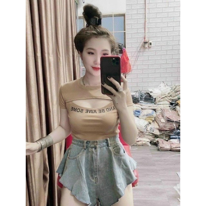 Áo thun nữ xẻ ngực chất vải thun thái, phom từ 40-55 ký vừa