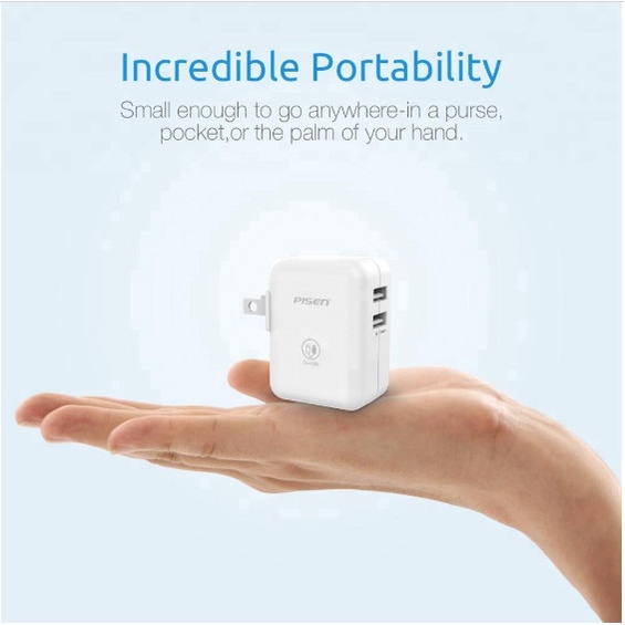 Cốc Sạc Nhanh Pisen 2.4A Có 2 Cổng USB - Hàng chính hãng Bảo hành 1 năm