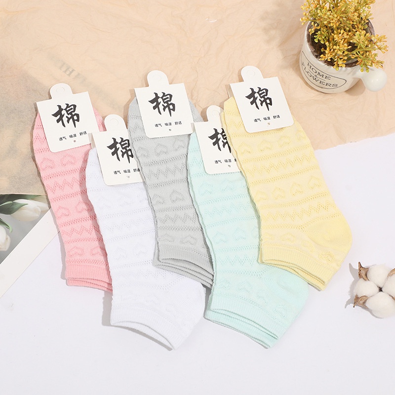 Set 5 Đôi Tất Cổ Thấp Thoáng Khí Màu Kẹo Ngọt Thời Trang Xuân Hè Cho Nữ
