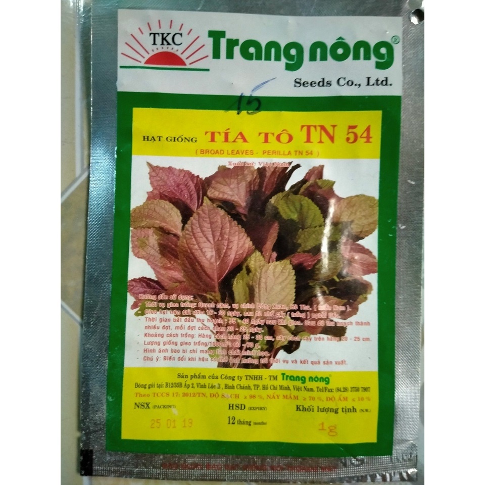 Gói 1gram Hạt Giống Rau Tía Tô Trang Nông TN 54
