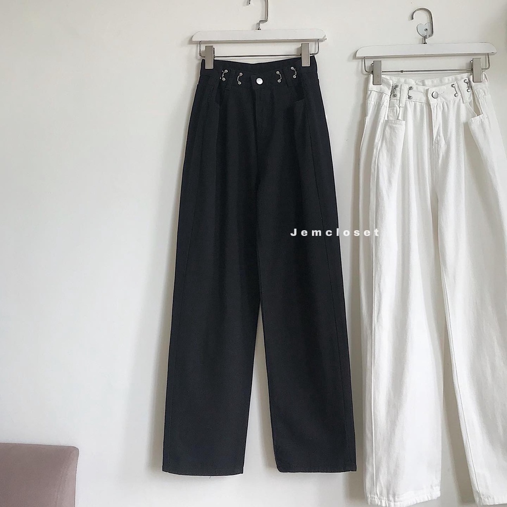 Quần Jean Nữ Ống Suông Form Rộng Eo Cài Thỏa Mái 2 Màu Basic Đen Và Trắng SLIM - 2769 ( Jem closet )