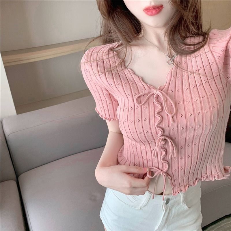 Áo Thun Tay Ngắn Cổ Chữ V Dáng Ôm Thời Trang Cho Nữ 2021 | BigBuy360 - bigbuy360.vn