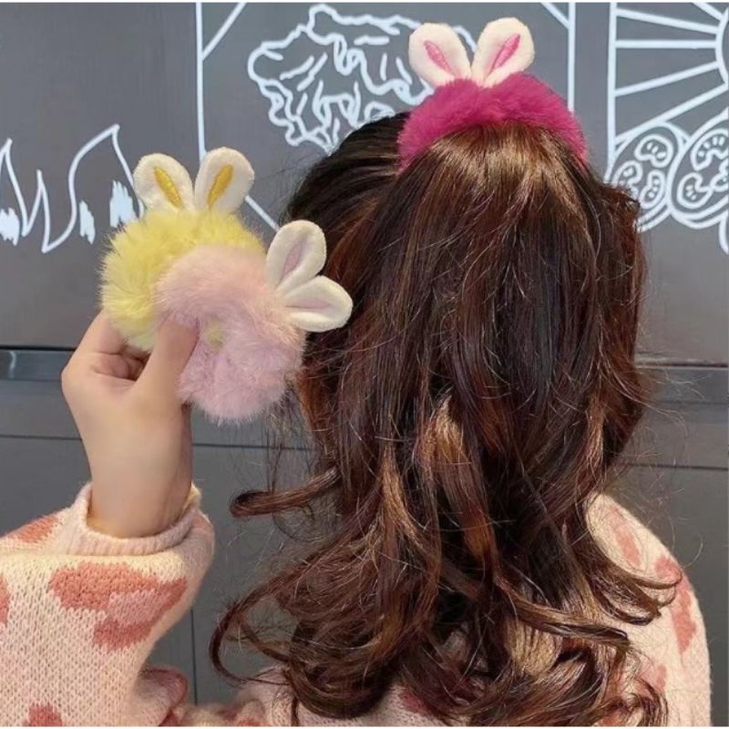 Dây buộc tóc lông xù tai thỏ xinh xắn