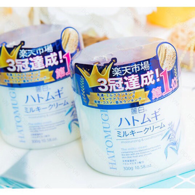 Kem dưỡng ẩm trắng da ý dĩ Hatomugi Moisturizing &amp; Conditioning The Milky Nhật Bản 300g