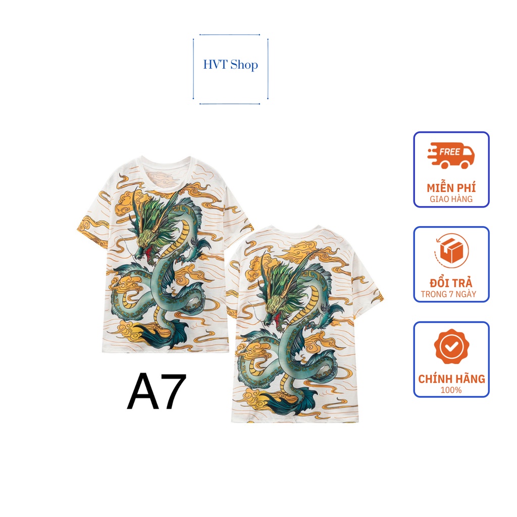 Áo thun in hình 3D rồng trắng