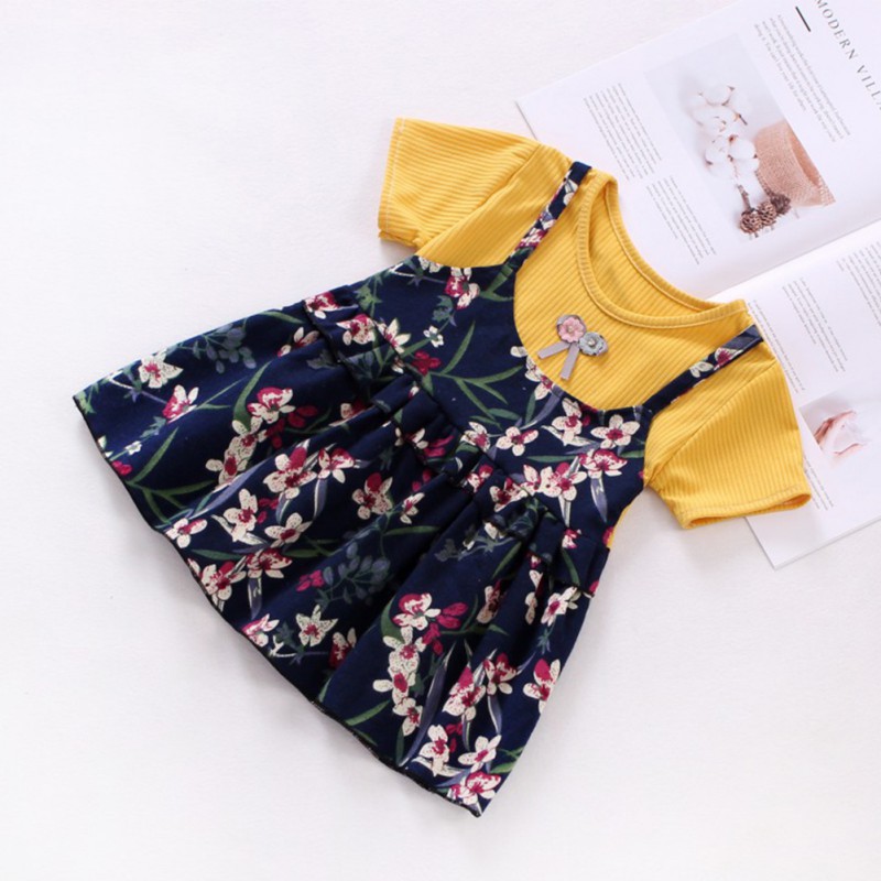 Đầm in hoa giả 2 mảnh dễ thương cho bé gái