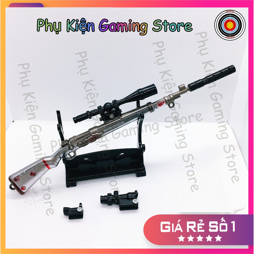 Mô hình súng pubg kim loại lắp ráp K98 skin Shark Cá Mập dài 20cm mô phỏng giống thật trong game [TẶNG KỆ ĐỠ]