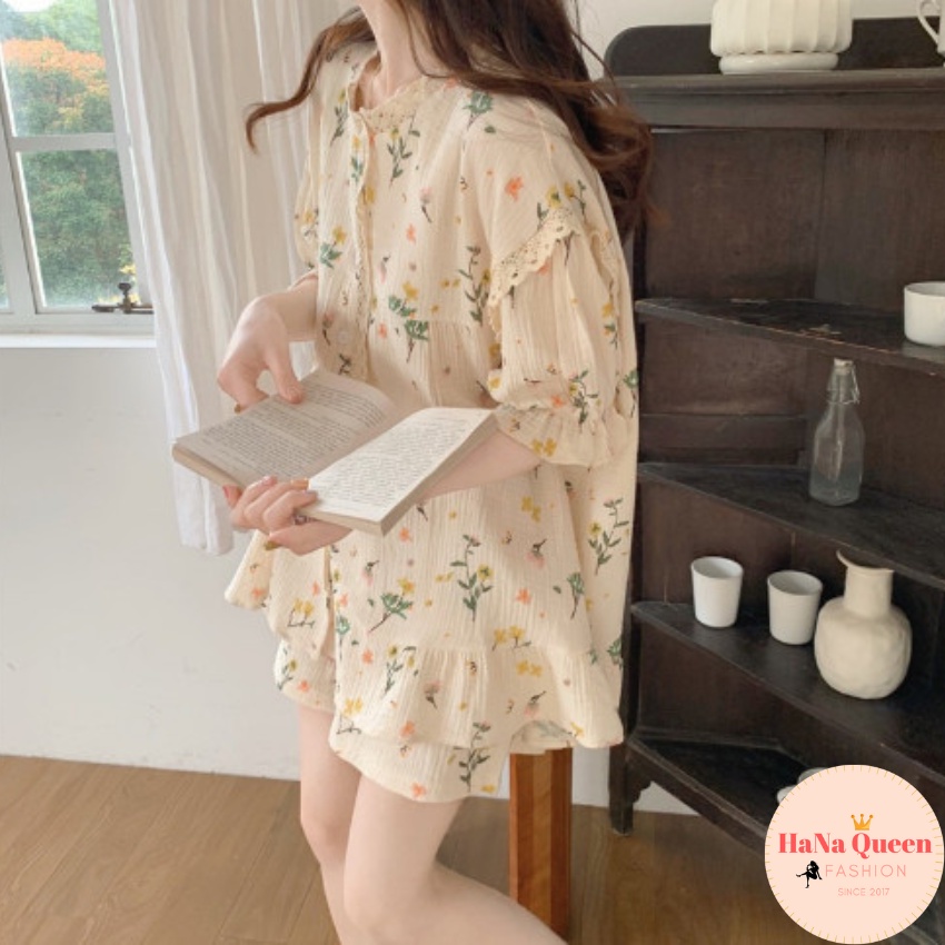 Bộ đồ pijama hoạ tiết hoa lá cực xinh