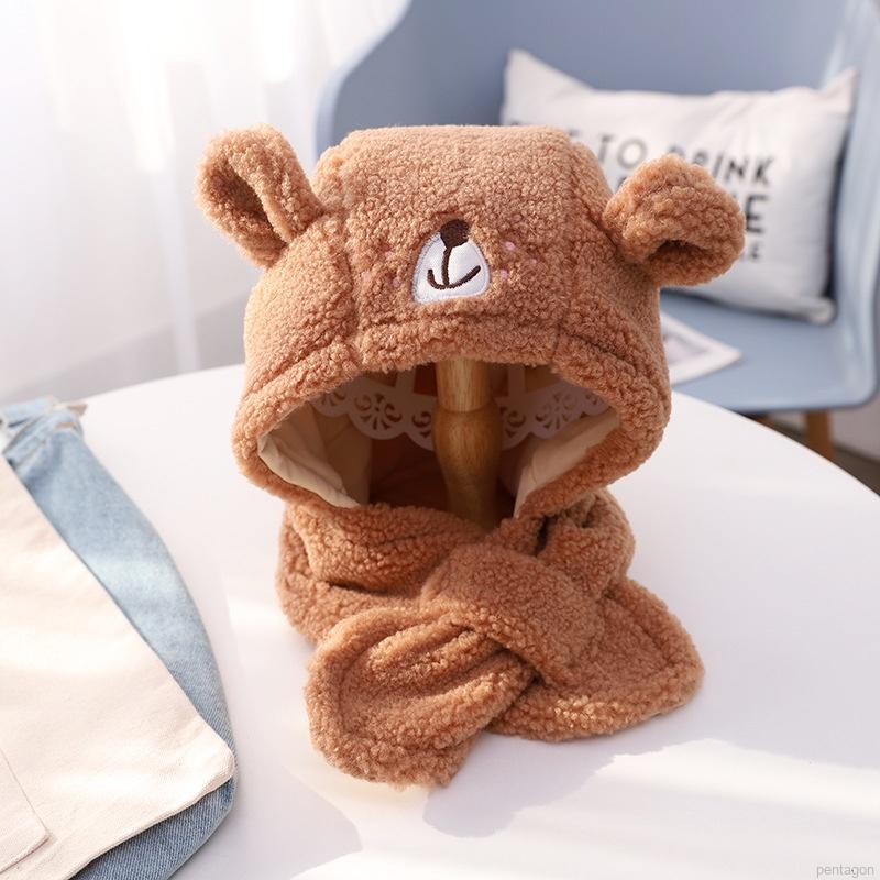 Mũ trùm đầu chụp tai giữ ấm hình gấu hoạt hình dễ thương cho bé