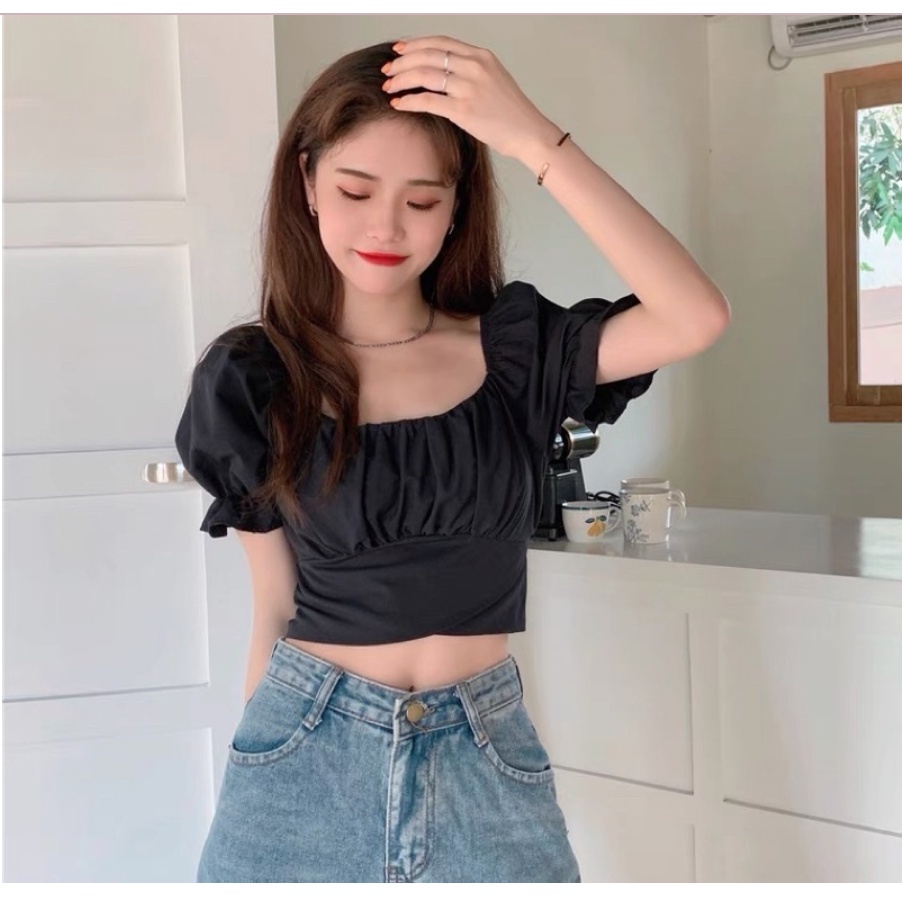 ÁO VOAN TAY NGẮN CỘT NƠ - áo croptop trễ vai nơ lưng - AK0042 | steven.factory