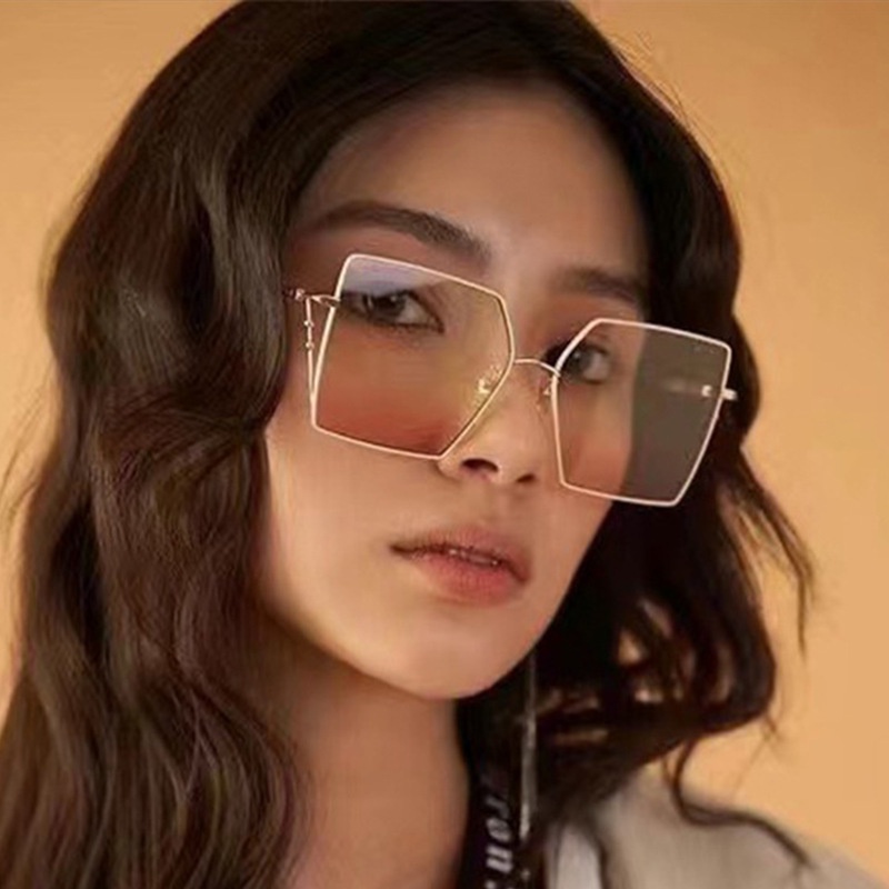 Kính Mát Gọng Kim Loại Tròng Vuông Màu Gradient Thời Trang Cho Nữ
