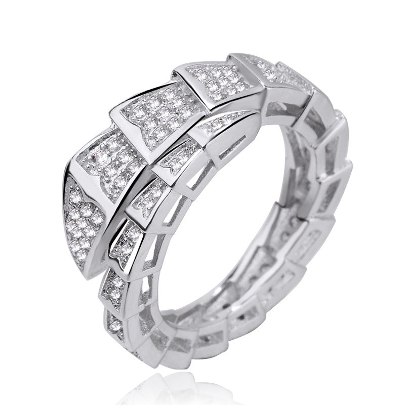 Nhẫn Hở Hình Rắn Đính Đá Zircon 3A Bằng Thép Titan Phong Cách Âu Mỹ Sang Trọng Dễ Phối Đồ