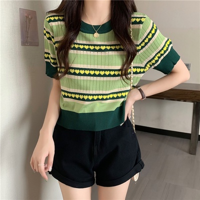 Áo thun dệt kim mỏng tay ngắn dáng rộng thời trang trẻ trung năng động