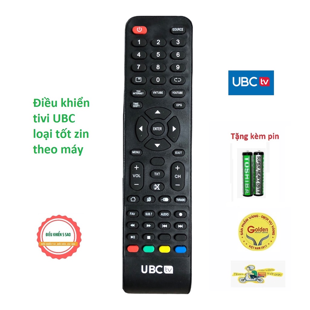 Điều khiển tivi UBC loại tốt zin theo máy - tăng kèm pin - Remote tivi UBC loại tốt lắp pin là dùng được luôn