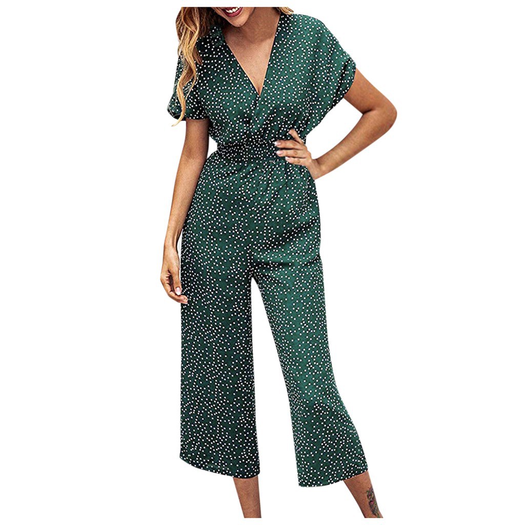 Jumpsuit Tay Dài Hoạ Tiết Chấm Bi Phong Cách Bohomian