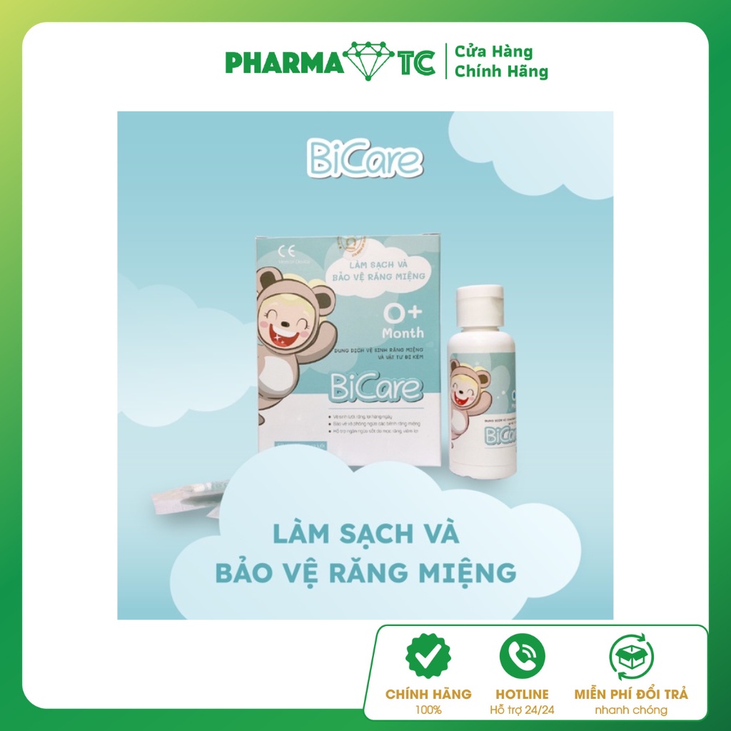 Dung dịch vệ sinh răng miệng  cho bé và Vật tư đi kèm Bicare - Hộp 1 chai - Pharma OTC