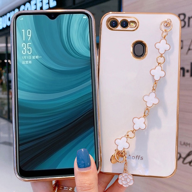 Ốp điện thoại KOOSUK mềm mạ có dây đeo tay thời trang cho Oppo a5s a7 a11k a12 f9 pro ax7 ax5s a7x