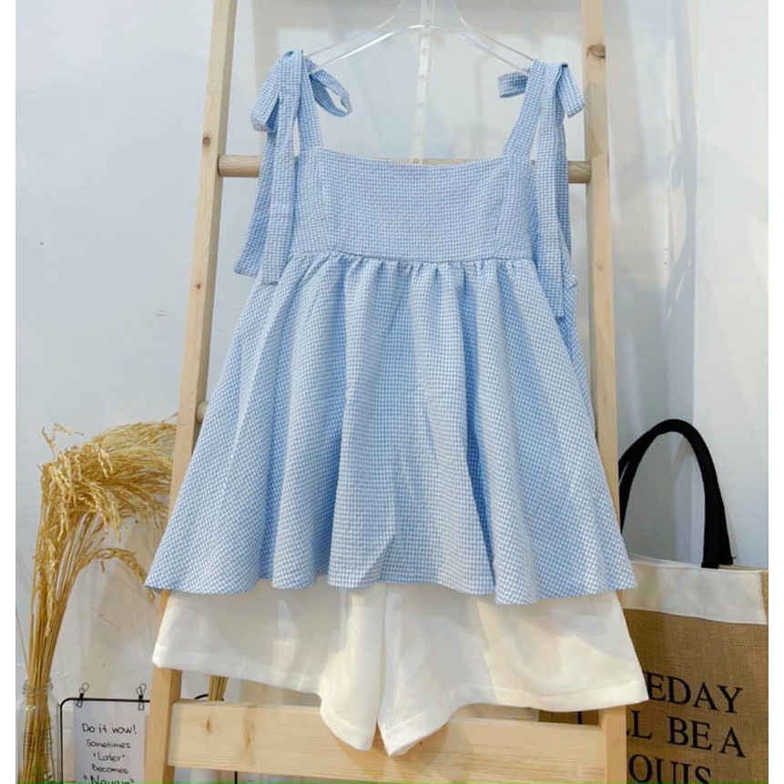 SET ĐỒ NỮ ÁO BABYDOLL 2 DÂY BUỘC VAI &amp; QUẦN ĐÙI - Bộ quần áo nữ (video/ảnh thật)
