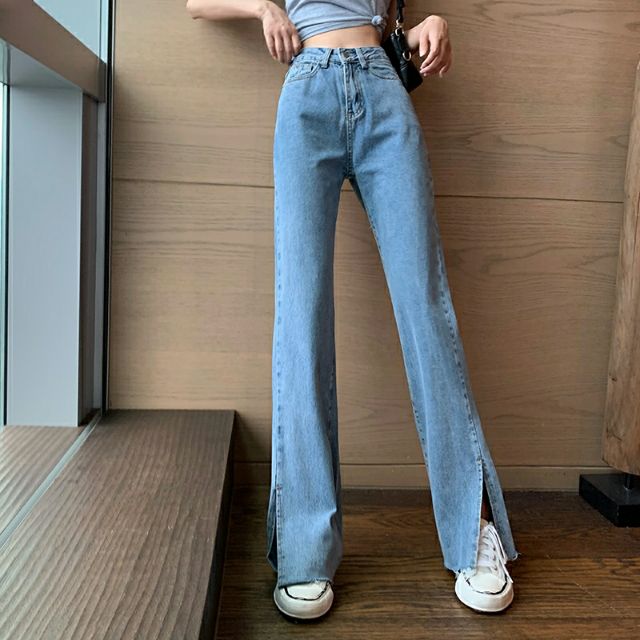 order_ quần jeans ulzzang xẻ tà ống chân kèm ảnh thật cận chất ở cuối