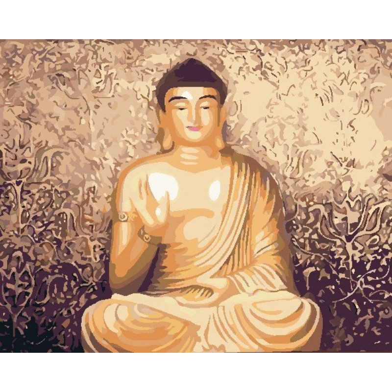 Tranh sơn dầu số hóa rẻ,đẹp-tranh tô màu theo số- tranh Phật vàng tọa thiền, Tặng khăn, 40x50-Moonshop-T1