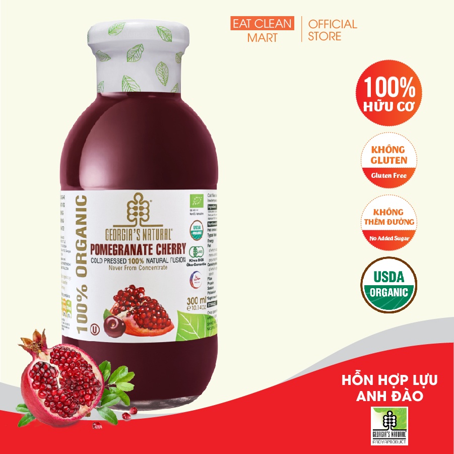 Nước Ép Trái Cây 100% Hữu Cơ Lựu Anh Đào Georgia's Natural - ORGANIC Cold Pressed Natural Pomegranate Cherry Fusion