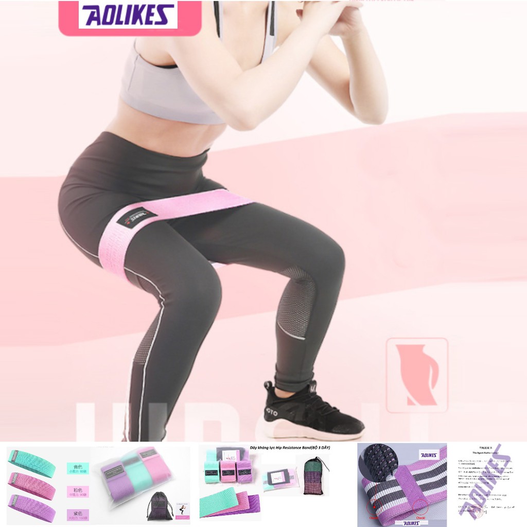 Đổ sỉ - AOLIKES RB 3604 (bộ 3 dây) Dây kháng lực tập mông, vòng 3, hông, đùi, chân chuyên gym