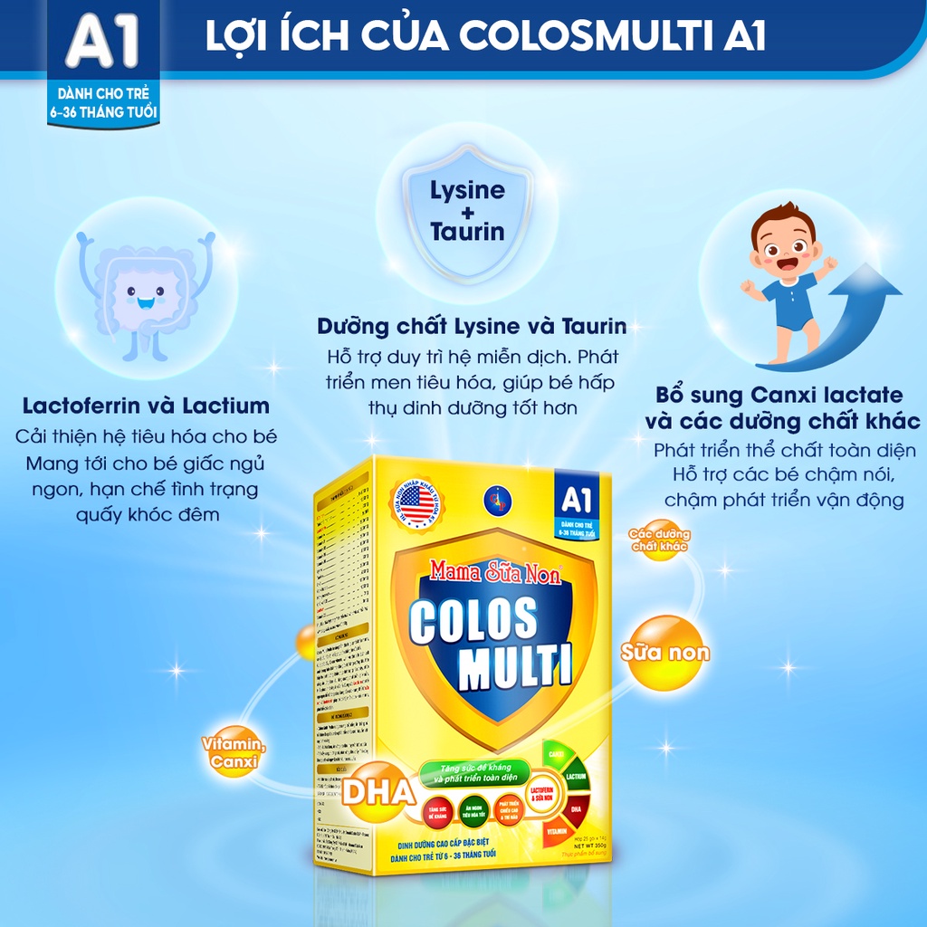 Sữa bột Colosmulti A1 hỗ trợ tăng cường sức đề kháng cho trẻ hộp 25 gói x 14g