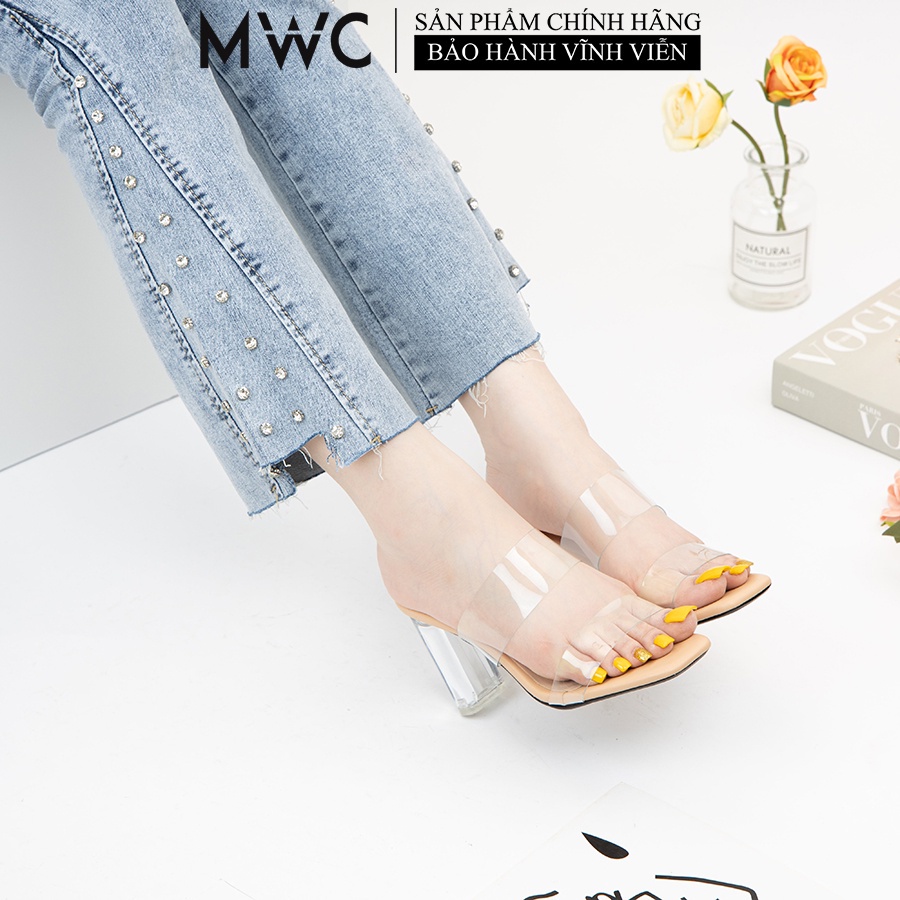 Giày MWC 4136 - Guốc Cao Gót 9cm, Cao Gót Đế Trong Suốt, Dép Cao Gót Quai Ngang Trong Suốt Phong Cách