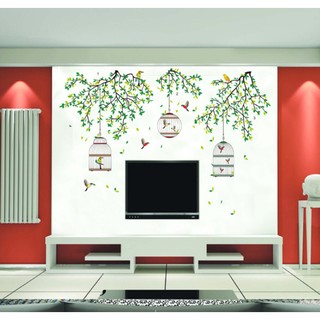 Decal dán tường decal trang trí 3 lồng chim xanh BINBIN PK238