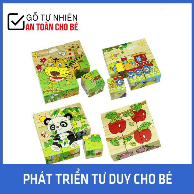 Đồ chơi bộ ghép hình 9 miếng gỗ ghép được 6 hình - đồ chơi thông minh