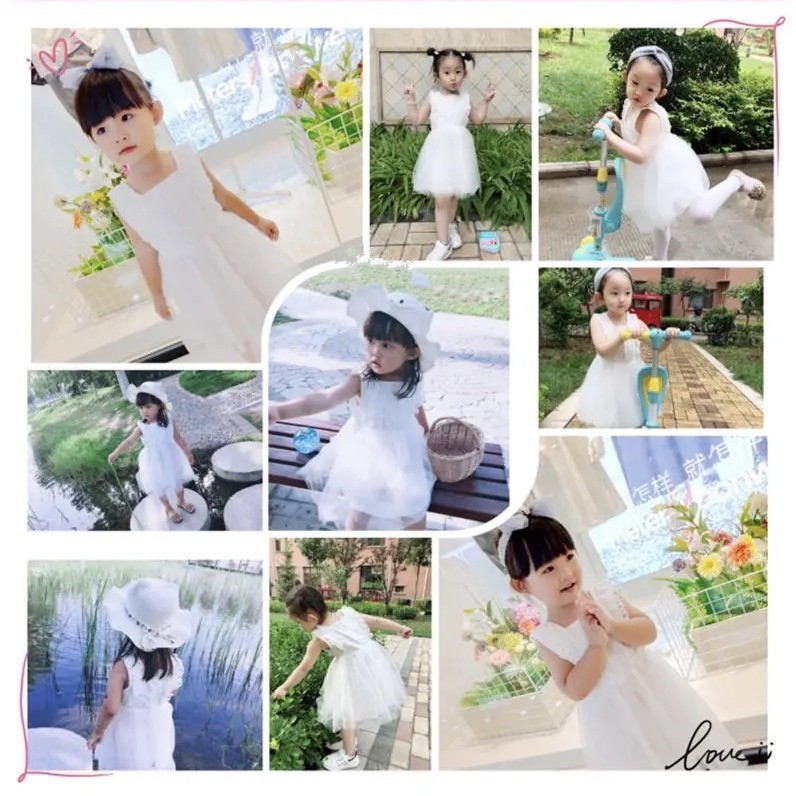 Váy xoè công chúa trắng ren nổi cho bé gái (N00248)
