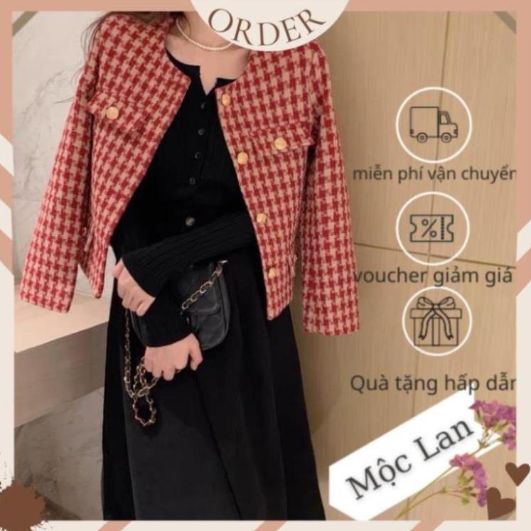 (MộcLan ORDER) ÁO KHOÁC DẠ TWEED QUẢNG CHÂU MÀU KẺ ĐỎ THANH LỊCH NỔI BẬT