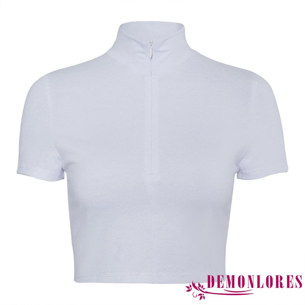 Áo Croptop Tay Ngắn Khoá Kéo Thiết Kế Quyến Rũ Cho Phái Nữ